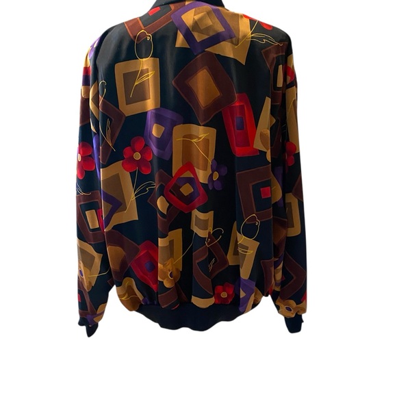 Vintage Colorful Geometric and Floral Bomber Jacket Size Large - Picture 2 of 6